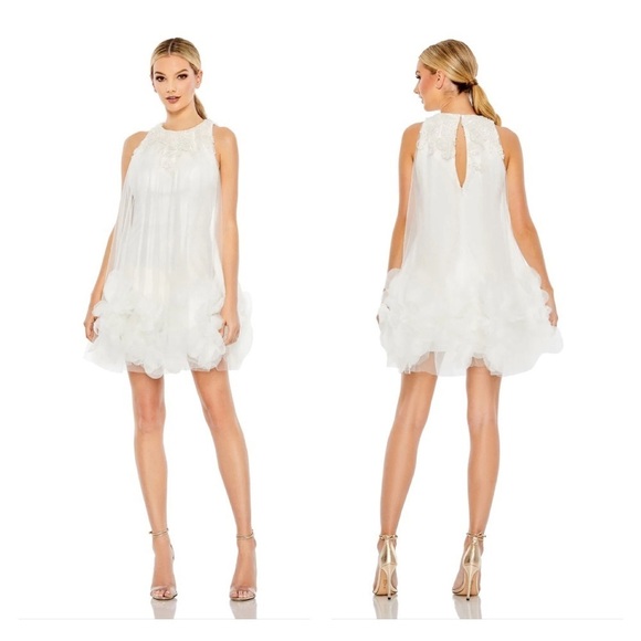 Mac Duggal 11294 NWT HALTER NECK FLOWY PETAL A LINE MINI DRESS - Picture 1 of 7